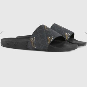 🐅Authentic Men’s Gucci Black GG Supreme Tiger Rubber Slides Size 13🐅